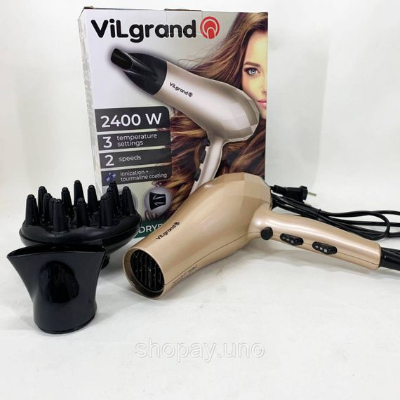 Електричний фен для волосся з дифузором VILGRAND VHD 2424TI 2400 Вт, Фен для різних типів волосся YA-77 | Зображення 7