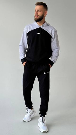 Чоловічий спортивний костюм Nike чорний з світло-сірими вставками | Зображення 1