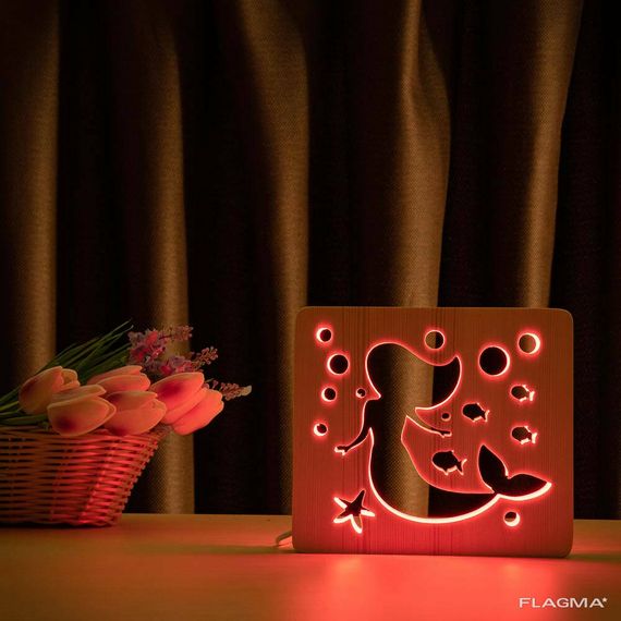 Светильник ночник ArtEco Light из дерева LED "Русалочка" с пультом и регулировкой... | Зображення 7