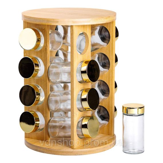 Набір для спецій на дерев'яній підставці 16 скляних ємностей для приправ HP-1367 | Зображення 4