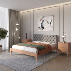 Односпальне дерев&#039;яне ліжко Mebigrand Рим ДК Коричневий (RAL8025)/Аляска 93 (Сірий) Б3 70х200 см (MBG-5095)