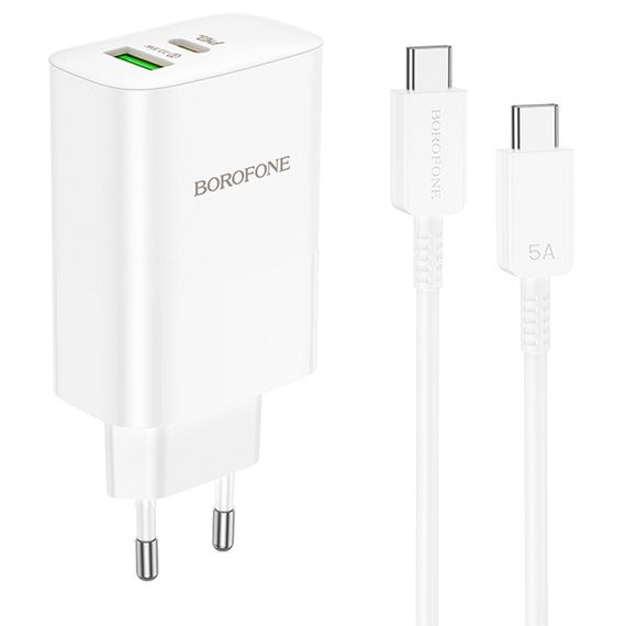 МЗП Borofone BN10 Sunlight PD65W (1USB-A/1C) + кабель Type-C to Type-C White