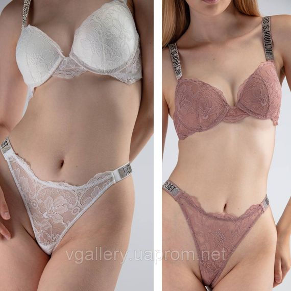 Білий Мереживний комплект спідньої білизни Вікторія Сикрет спідня білизна зі стразами Victoria's Secret 85В | Зображення 4