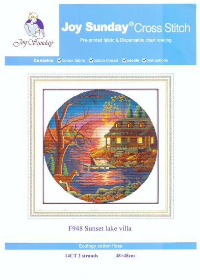 Набір для вишивання за нанесеною на канву схемою "Sunset lake villa".AIDA 14CT printed,48*48см | Зображення 1
