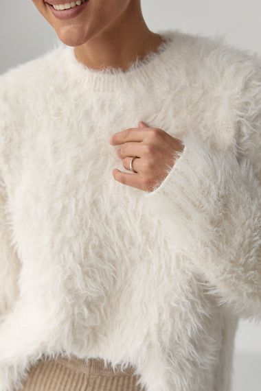 Тепла вільна кофта зі штучного хутра - молочний цвет, ONE SIZE (є розміри) | Зображення 3