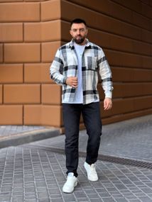 Теплая мужская байковая рубашка в клетку на пуговицах размер XXL цвет серый Vi1048