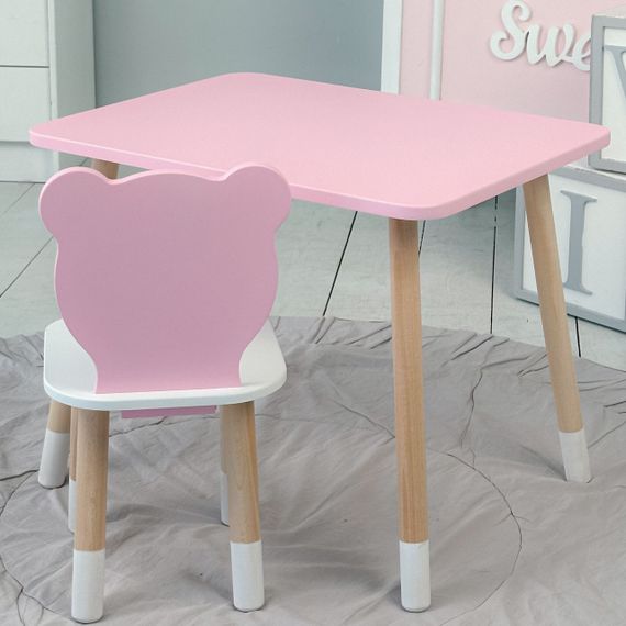 Дитячий  прямокутний стіл і стільчик ведмежа з білим сидінням. Столик рожевий дитячий | Зображення 7