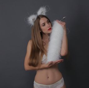 Анальный меховой хвост без пробки, Черный, OKOVA 50 см. Sex Aura