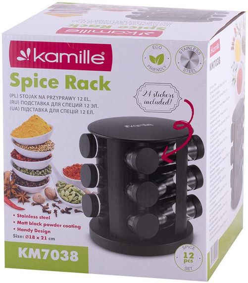 Набір ємностей для спецій Kamille Spice Rak Black 12 спецовників на круглій підставці | Зображення 5