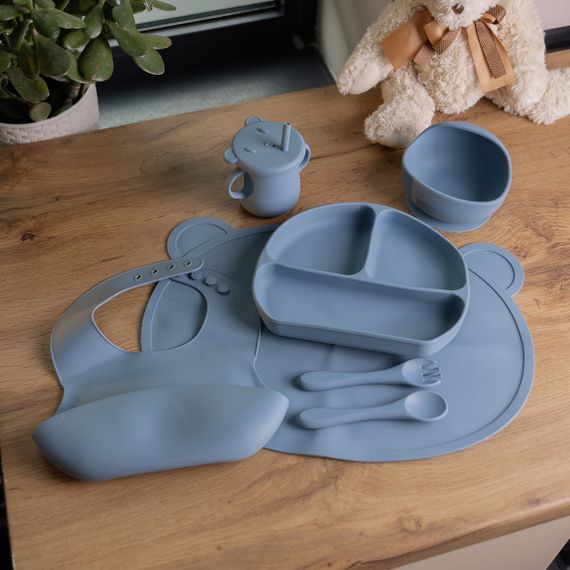 Дитячий набір силіконового посуду 7 предметів Синій HP34546BL | Зображення 1