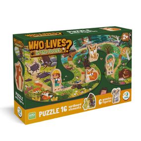 Детский пазл с деревянными фигурками "Кто живет в лесу?" 300608, 16 элементов