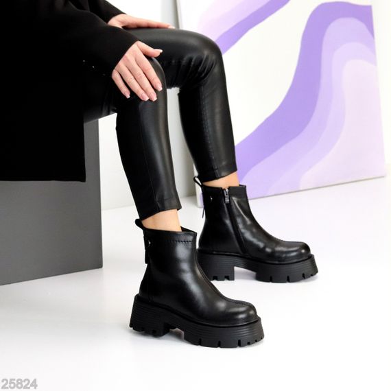 Эффектные молодежные зимние черные ботинки на толстой подошве | Зображення 3