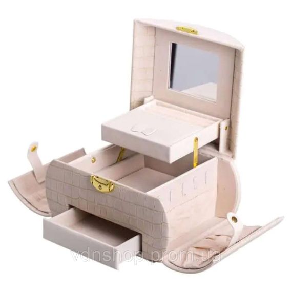 Скринька для прикрас з еко шкіри 3 яруси із замком органайзер для ювелірних виробів HP-5-21BE | Зображення 2