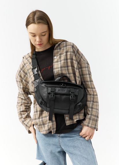 Велика жіноча поясна сумка бананка Sambag DynamicDart чорна 38 × 21 × 7 см (80411101)