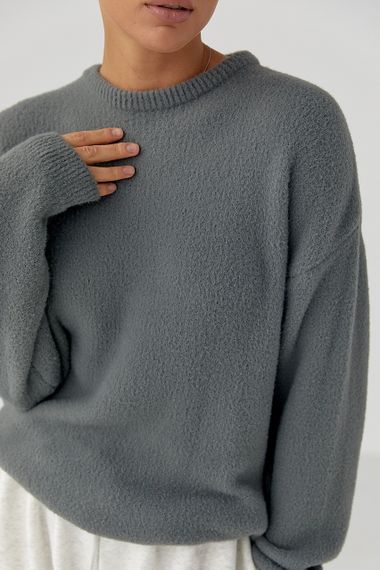 Светр з альпаки у вільному фасоні - сірий цвет, ONE SIZE (є розміри) | Зображення 3