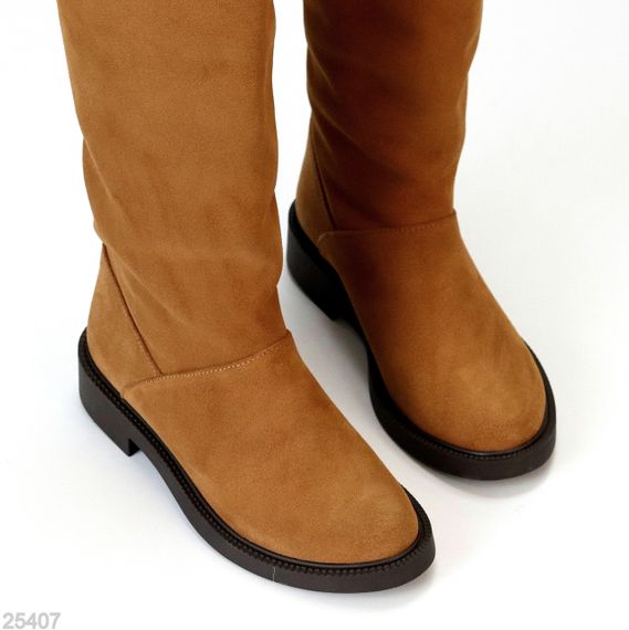 Хітові замшеві чоботи труби жокейки на флісі колір Camel | Зображення 2
