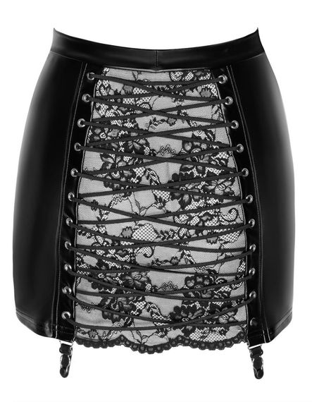 Спідниця Noir Handmade F341 Powerwetlook and lace skirt Чорний L | Зображення 6