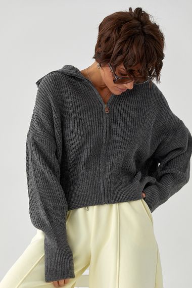 В'язаний жіночий кардиган на блискавці - сірий цвет, ONE SIZE (є розміри) | Зображення 4