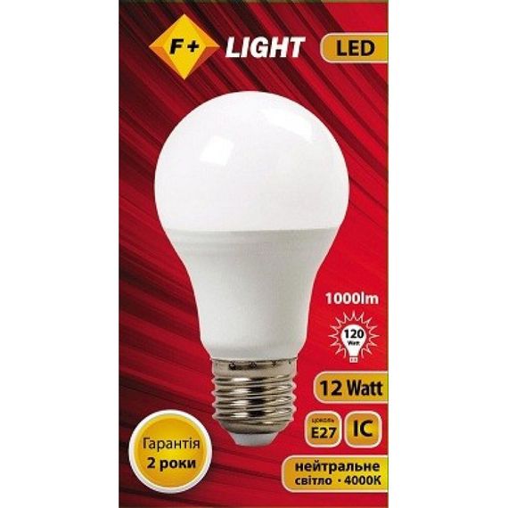 Светодиодная лампа F+LIGHT цоколь Е14, 12W нейтрального света 4000K IC, A60Z | Зображення 1