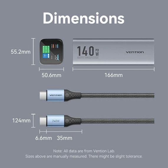 УМБ Vention 27000mAh 140W 5A PD,QC3.0, 2xUSB-C, USB-A, LED Display, Gray | Зображення 4