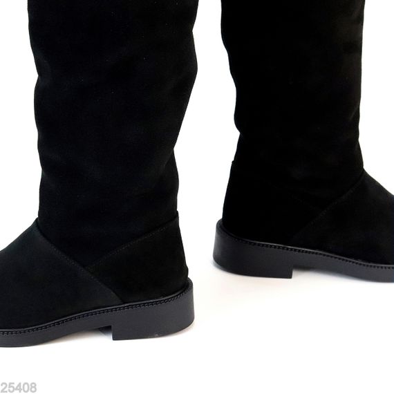 Хітові чорні чоботи труби жокейки натуральна замша на флісі | Зображення 4