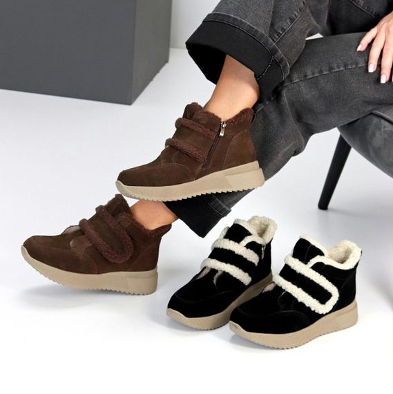 Шоколадные замшевые зимние спортивные ботинки, молния + липучка | Зображення 9