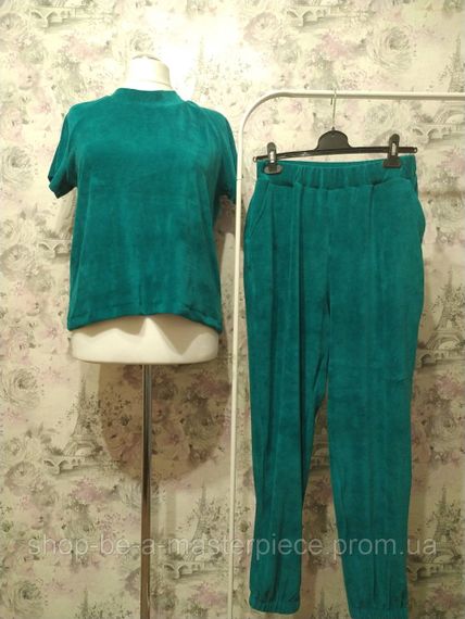 Жіноча Велюрова піжама футболка штани м'ятний оксамитовий домашній костюм 42