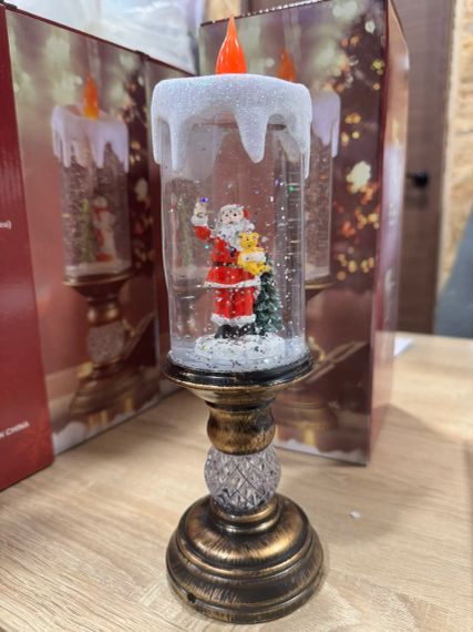 Санта Клаус  новогодняя LED свеча со снегом, 25см, от батареек и USB