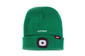 Шапка с фонарем зеленая 200Лм (300мАч) APRO