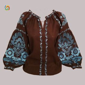 Рубашка Украинская вышиванка 22647 цвет коричневый размер L/XL