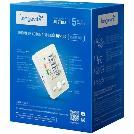 Тонометр LONGEVITA BP-102 с универсальной LUX манжетой 22-32см + адаптер 6V гарантия 5 лет | Зображення 2