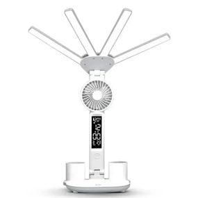 Настольная LED-лампа KRX-1011 с вентилятором, часами и подставкой