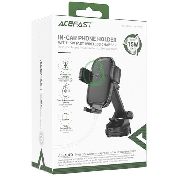 Автотримач з БЗП Acefast D49 Wireless Charging 15W Black | Зображення 1