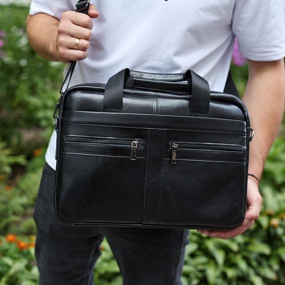 Чоловічий портфель для ноутбука 38х28х8, офісна шкіряна сумочка, міська чоловіча ділова сумка, чорна | Зображення 7