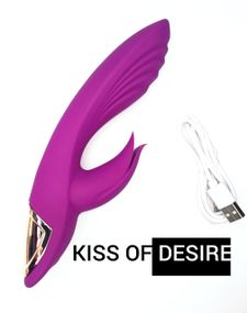 Стимулятор клитора и точки G "Kiss of desire", цвет фиолетовый, 10 режимов вибрации, 3 режима скорости Sex Aura