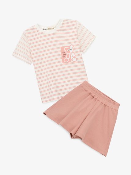 Костюм футболка+шорти для дівчинки Mini Papi 40923 86 см Пудровий shop (2000999615306)