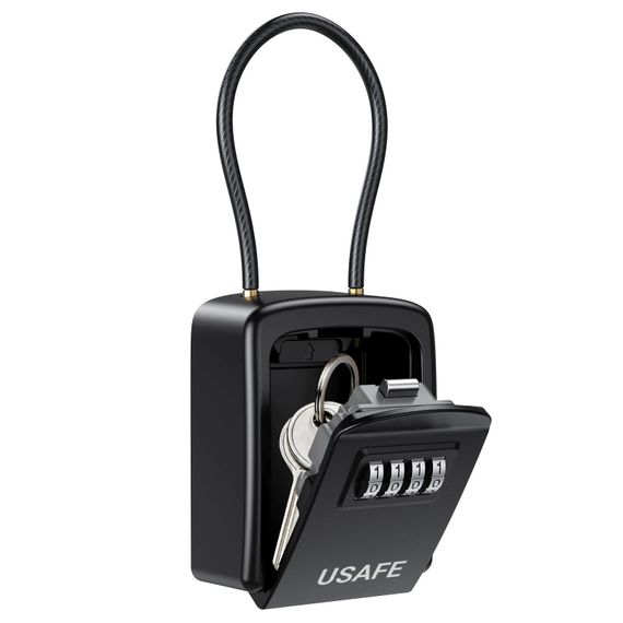 Підвісний зовнішній міні сейф uSafe KS-07 для ключів, з кодовим замком та гнучким тросом, Чорний | Зображення 3