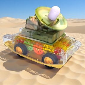Игрушечный радарный танк - 15 см, прозрачный корпус, механическая военная машинка с крутящимися шестерёнками