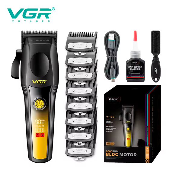 Аккумуляторная машинка для стрижки VGR V-195 GOLD, 8 насадок, 9000 RPM, 2500 mAh, LED дисплей | Зображення 1