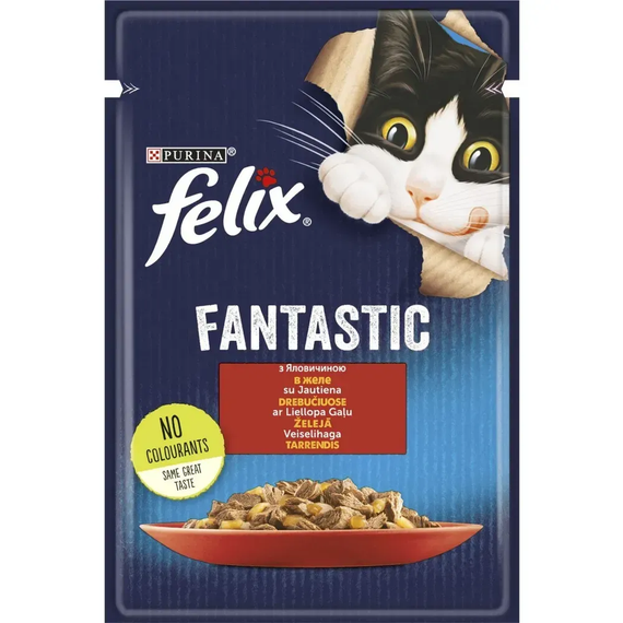 Вологий корм пауч Purina Felix Fantastic для котів із яловичиною, 85г