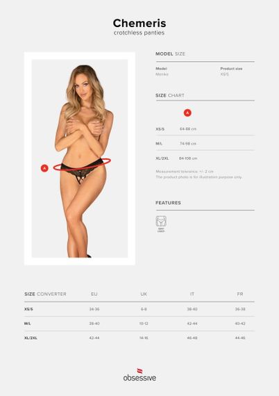 Трусики з відкритим доступом Obsessive Chemeris мереживні, чорні, XS/S sexstyle | Зображення 6