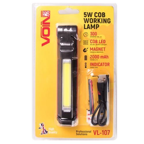Переносна лампа "VOIN" VL-107, 5W-COB+3W XPE/АКБ 2000mAh/магніт/інд. заряда | Зображення 1