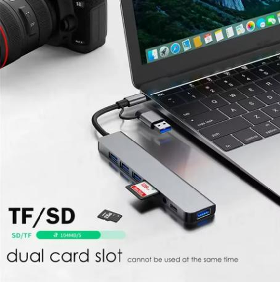 Мультифункциональный USB-хаб 8 в 1, универсальный адаптер, концентратор с входом Type-C, кардридер, HDTV+PD+USB 3.0+SD+TF+Type-C | Зображення 4