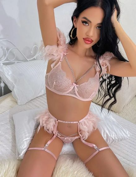 Сексуальний комплект білизни Star Night з пір'ям та ланцюжками, персиковий (без коробки) sexstyle | Зображення 2