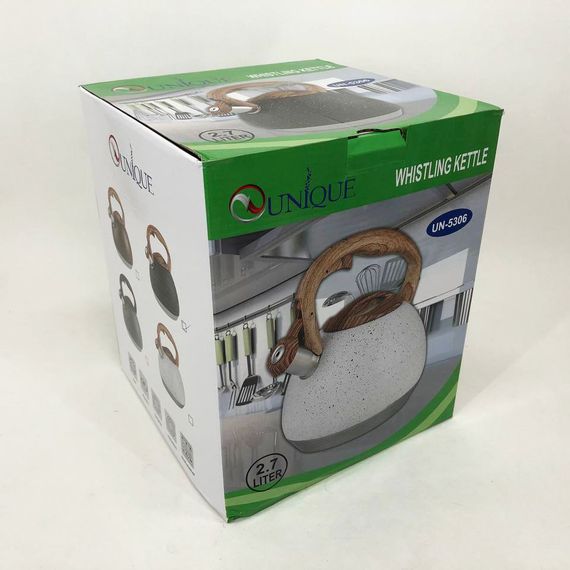 Чайник Unique зі свистком UN-5306 2,7л мармур, для газових плит, чайник нержавіюча сталь. Колір: темно-сірий | Зображення 8