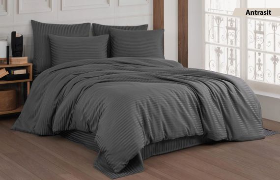 Постільна білизна Cotton Shine Stripe Satin 200х220 Antrasit