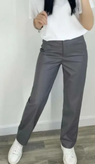 Женские прямые кожаные брюки свободного кроя GF01692 цвет серый, размер 42