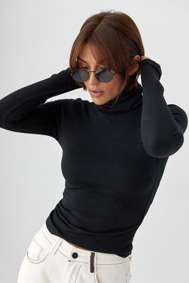 Однотонний гольф із високою горловиною - чорний цвет, M (є розміри) | Зображення 4