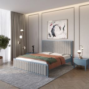 Двоспальне дерев'яне ліжко Mebigrand Відень Сіро-синій (S7010R90B)/Аляска 93 (Сірий) 180х200 см (MBG-10011)