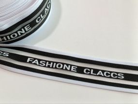 Лампасна тасьма-сітка, трикотажна 4,8 см - чорна з білими літерами fashion